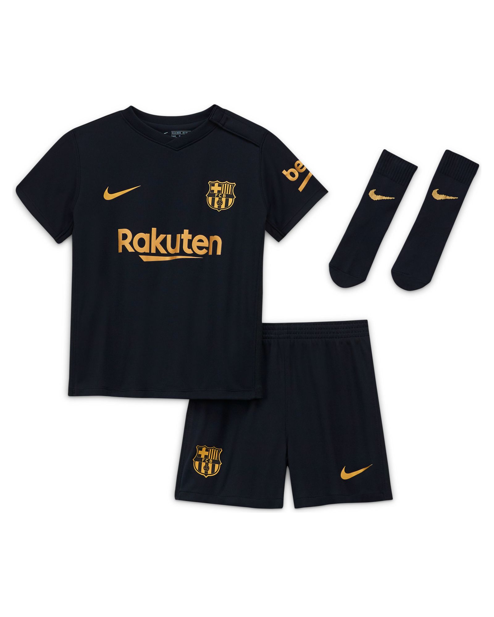 Conjunto 2ª FC Barcelona 2020/2021 Bebé Negro Oro - Fútbol Factory