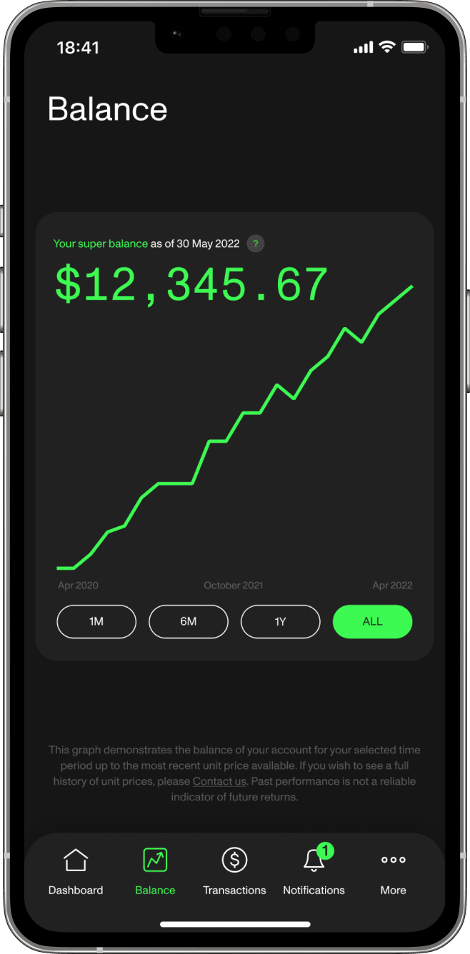 Screenshot of the Future Super mobile app