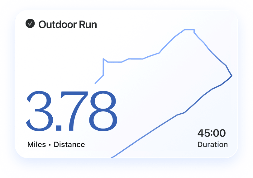 Outdoor run summary showing 3.78 miles distance and 45:00 duration