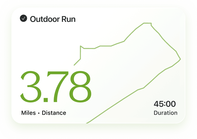 Outdoor run summary showing 3.78 miles distance and 45:00 duration