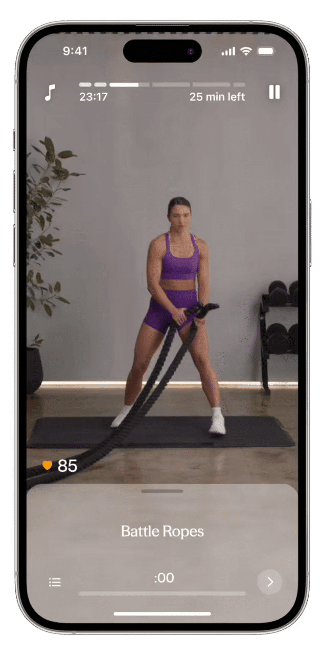 A smartphone screen displays a guided workout within the Future Pro app.