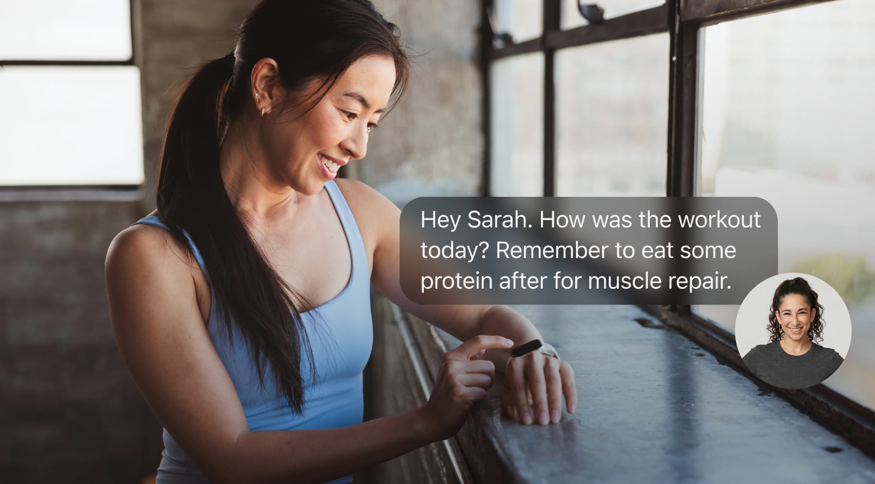 Coach messaging a client after a workout