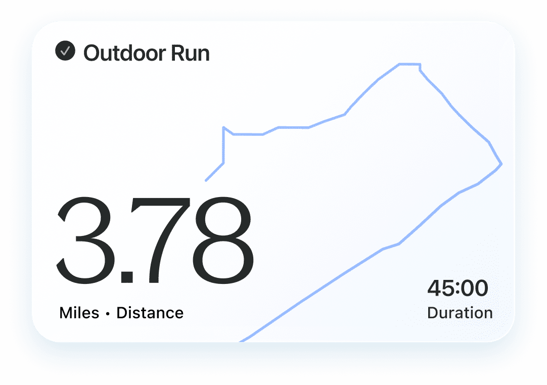 Outdoor run summary showing 3.78 miles distance and 45:00 duration