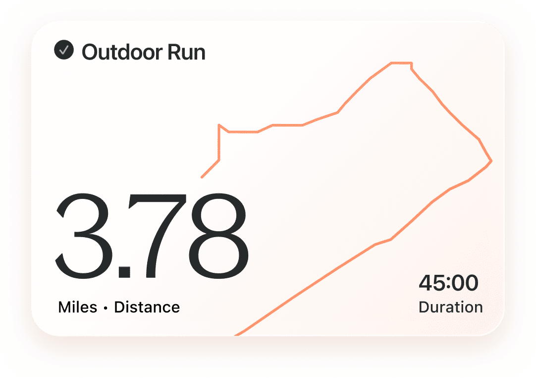 Outdoor run summary showing 3.78 miles distance and 45:00 duration