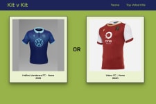 A page with 2 boxes, each displaying a different football kit with the word 'OR' between them.