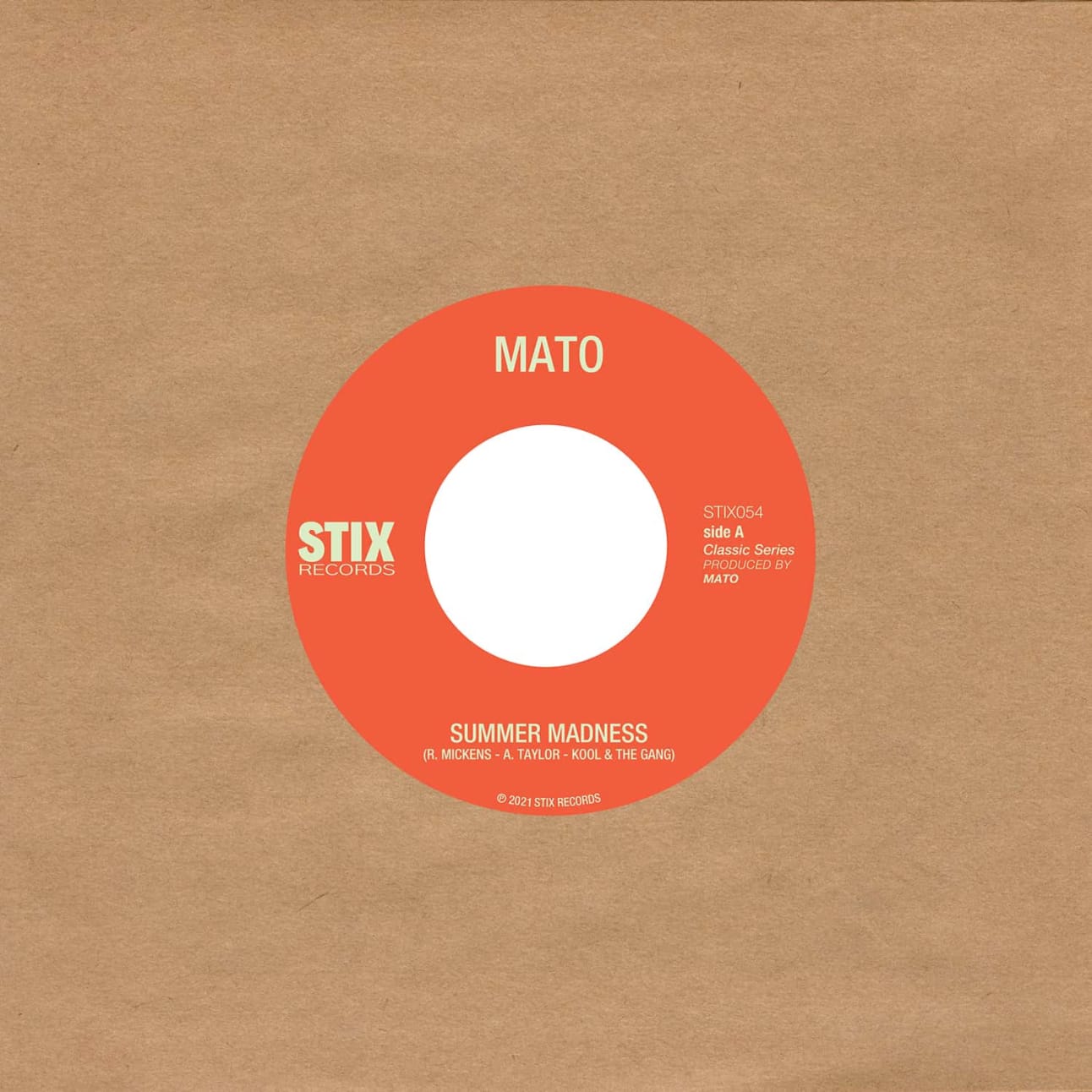 Side A of the 7-inch vinyl release of Mato’s “Summer Madness