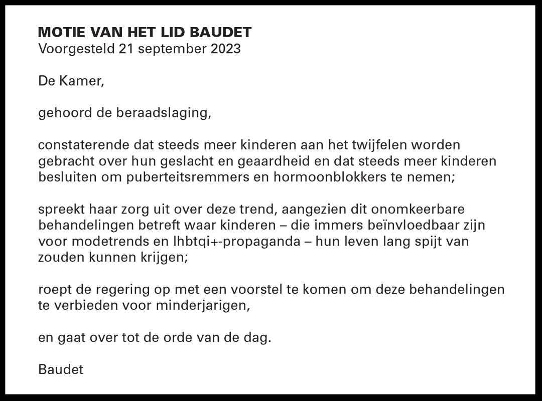 De motie die Baudet indiende bij de APB 2023