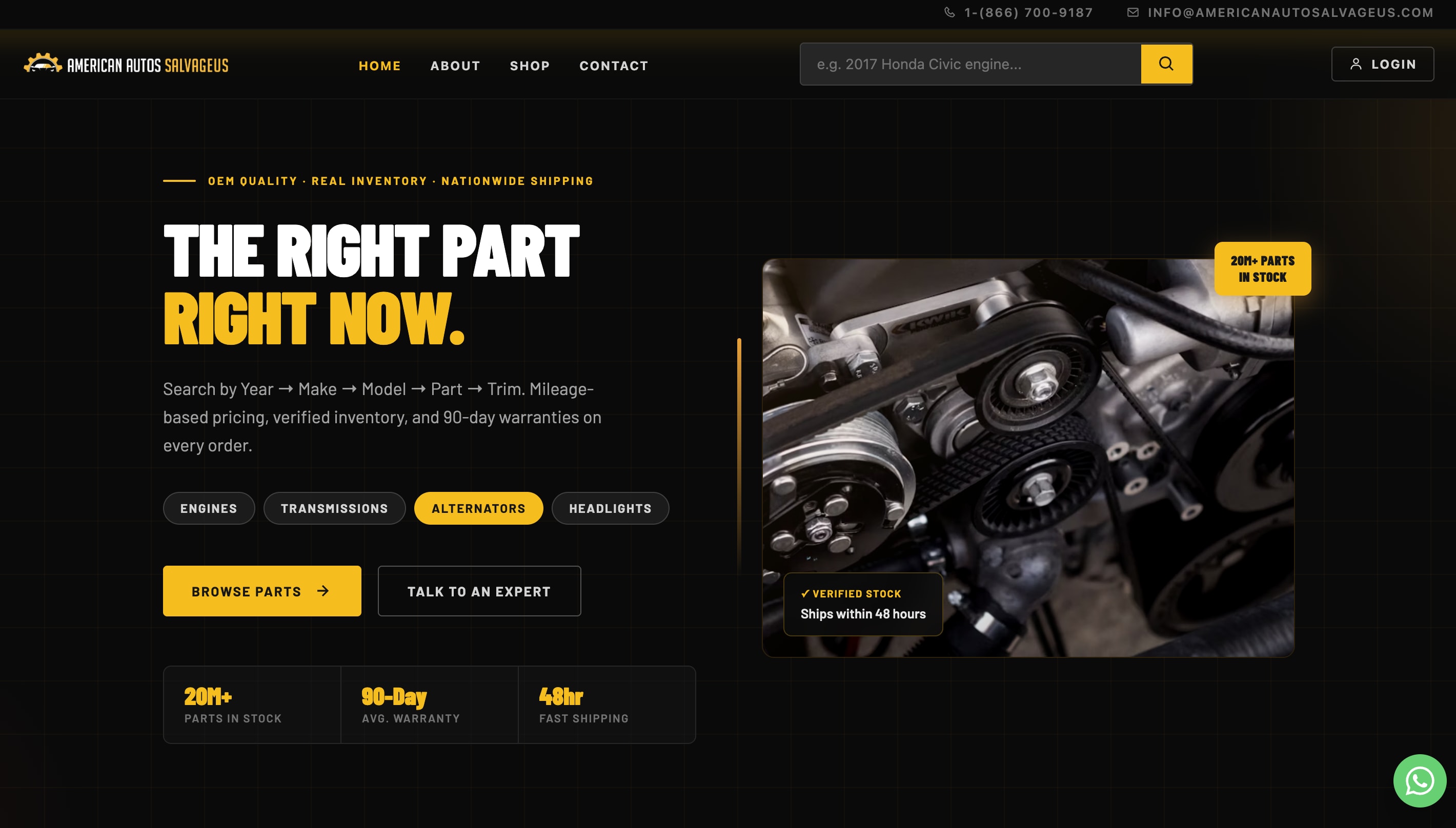The American Auto Salvage storefront and CRM interface.