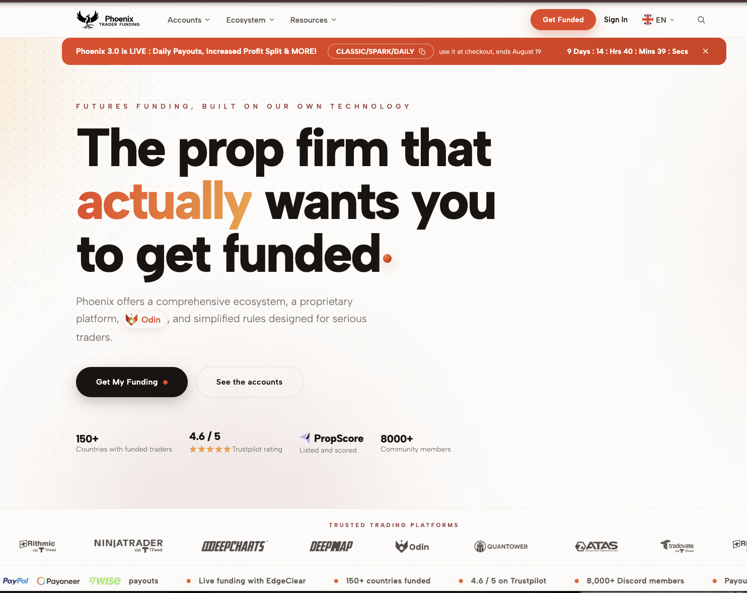 The Phoenix Trader Funding platform dashboard.