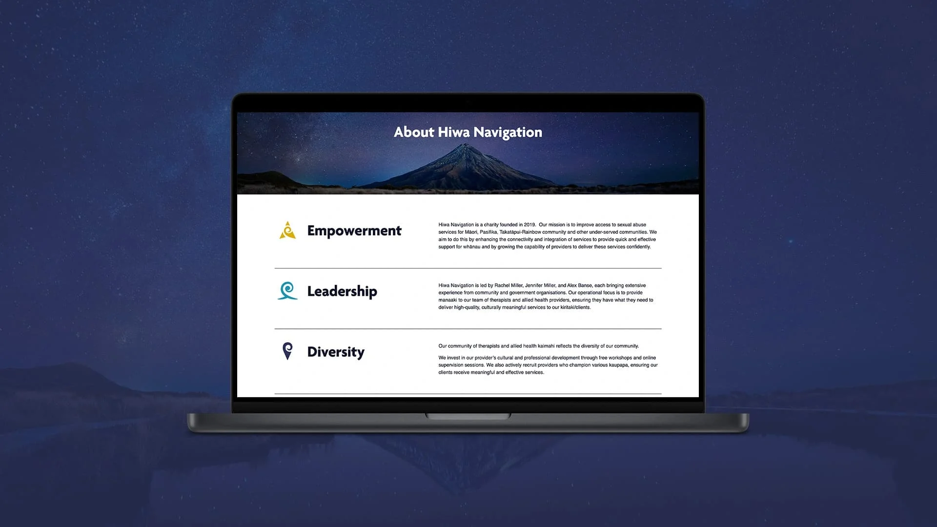 laptop about Hiwa navigation on a blue background