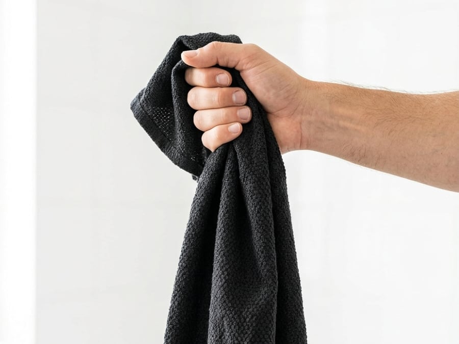 Serviette exfoliante tenue en main