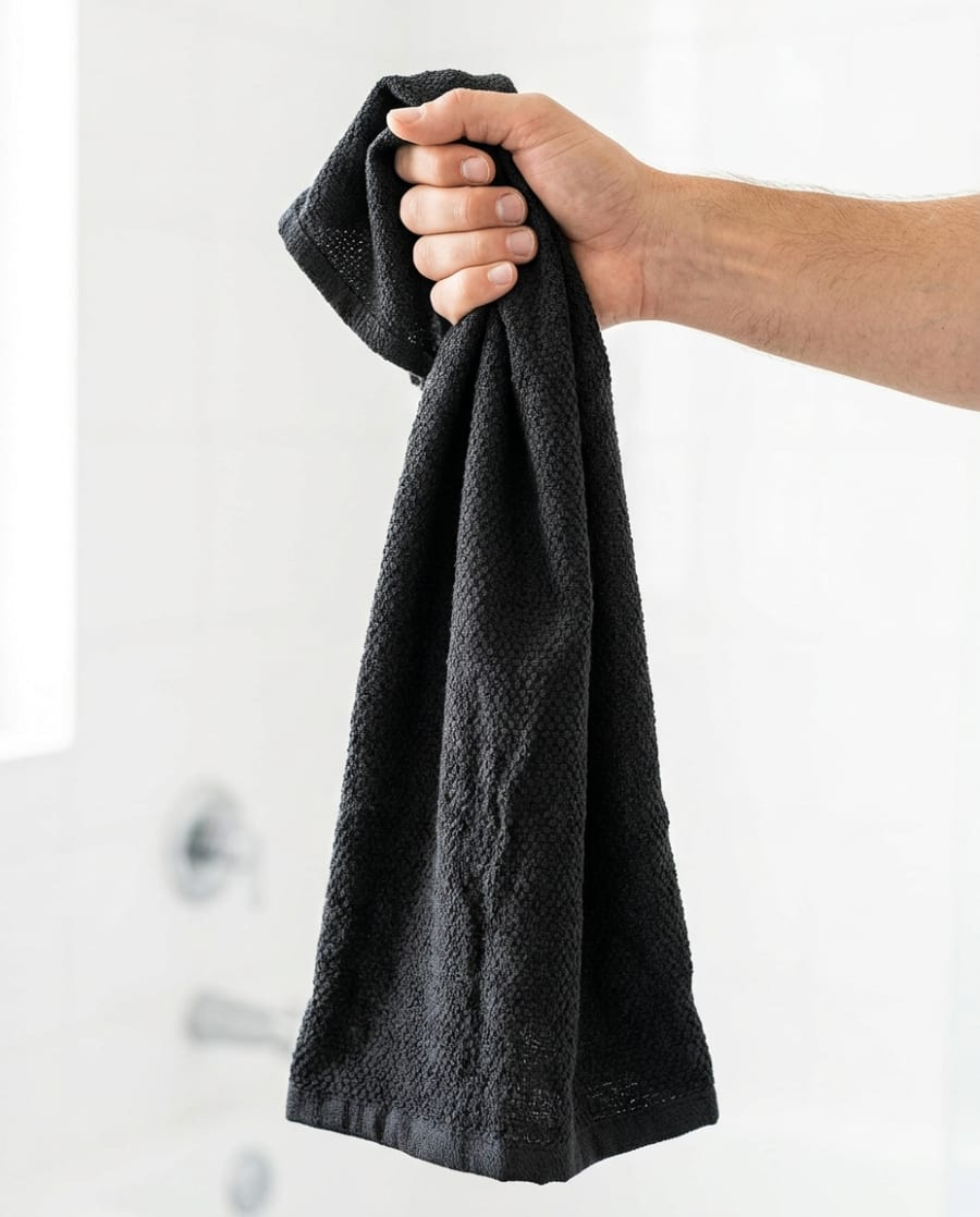 Serviette exfoliante tenue en main
