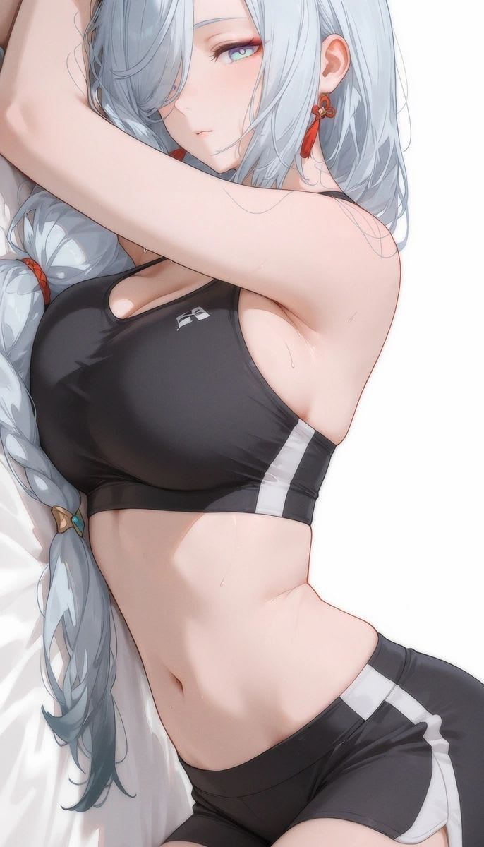 Blue hair lingerie selfie