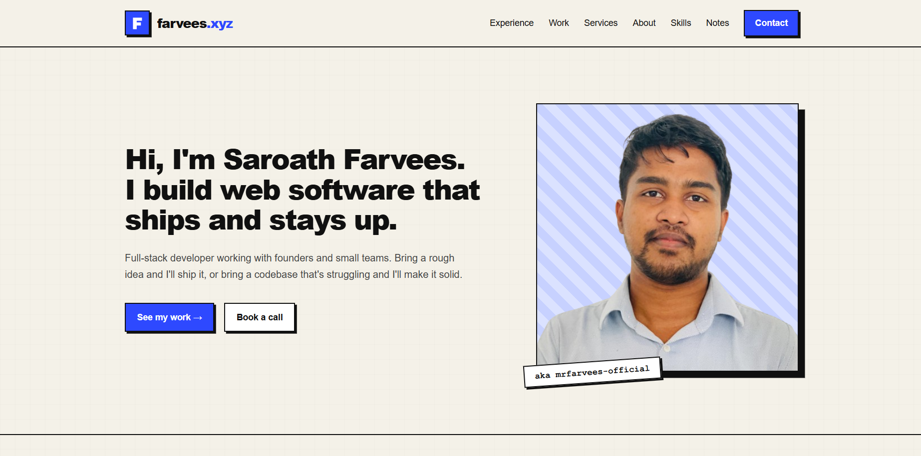 Home page of the developer portfolio