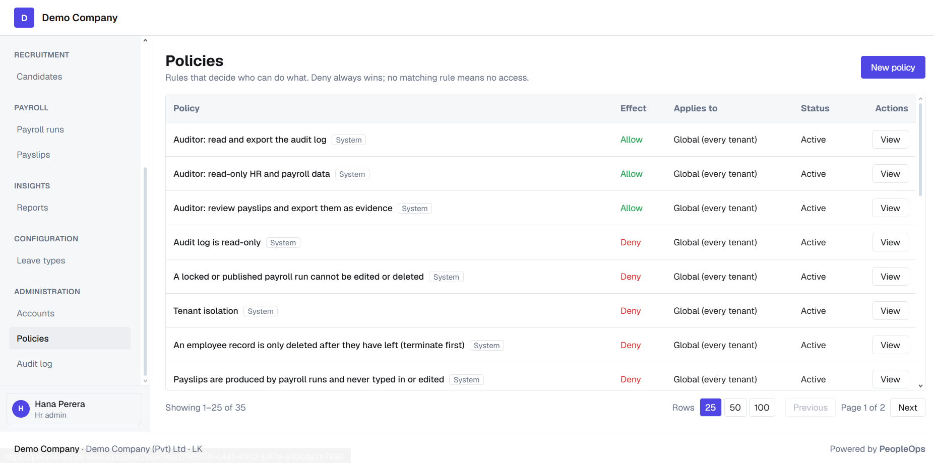 PeopleOps permissions interface