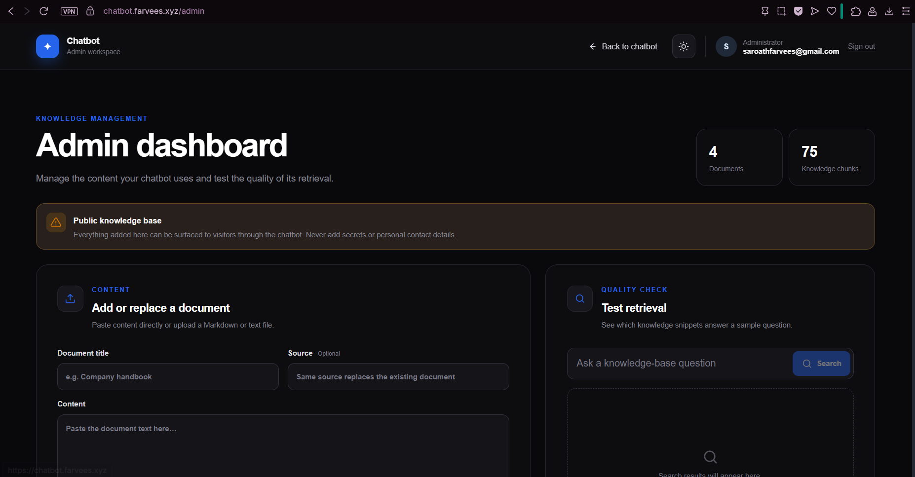 Chatbot Admin Portal RAG