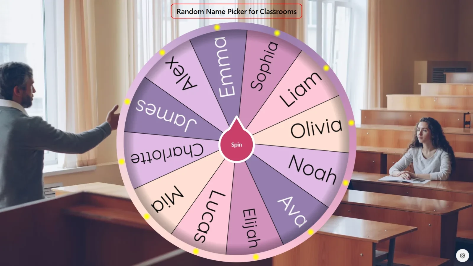 SpinWheelPlus spin wheel editor with custom labels on the canvas.