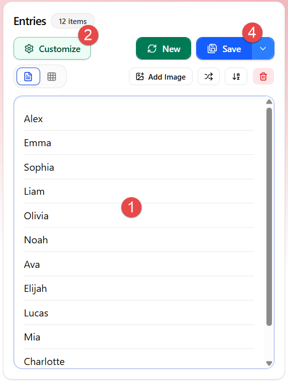 SpinWheelPlus Entries panel with slice list.