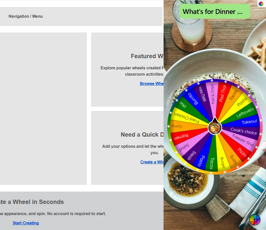 Website page with a SpinWheelPlus sidebar panel open on the right edge and a spin wheel inside the panel