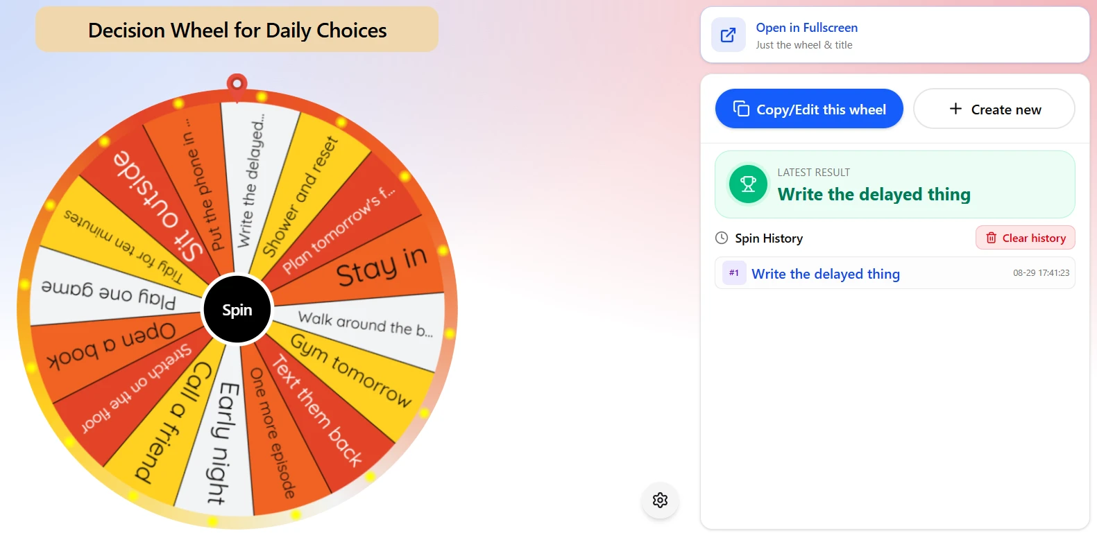 Decision Wheel for Daily Choices