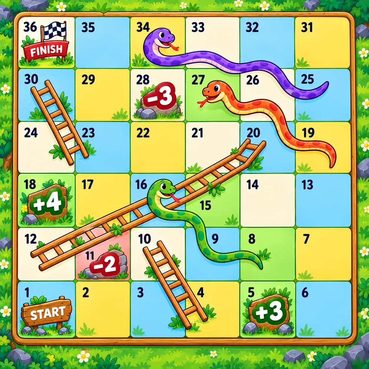 Normal 36-square board with signed step squares