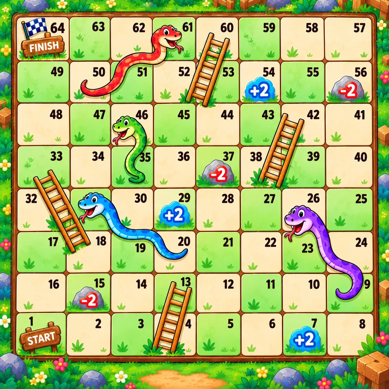 Normal 64-square board with signed step squares