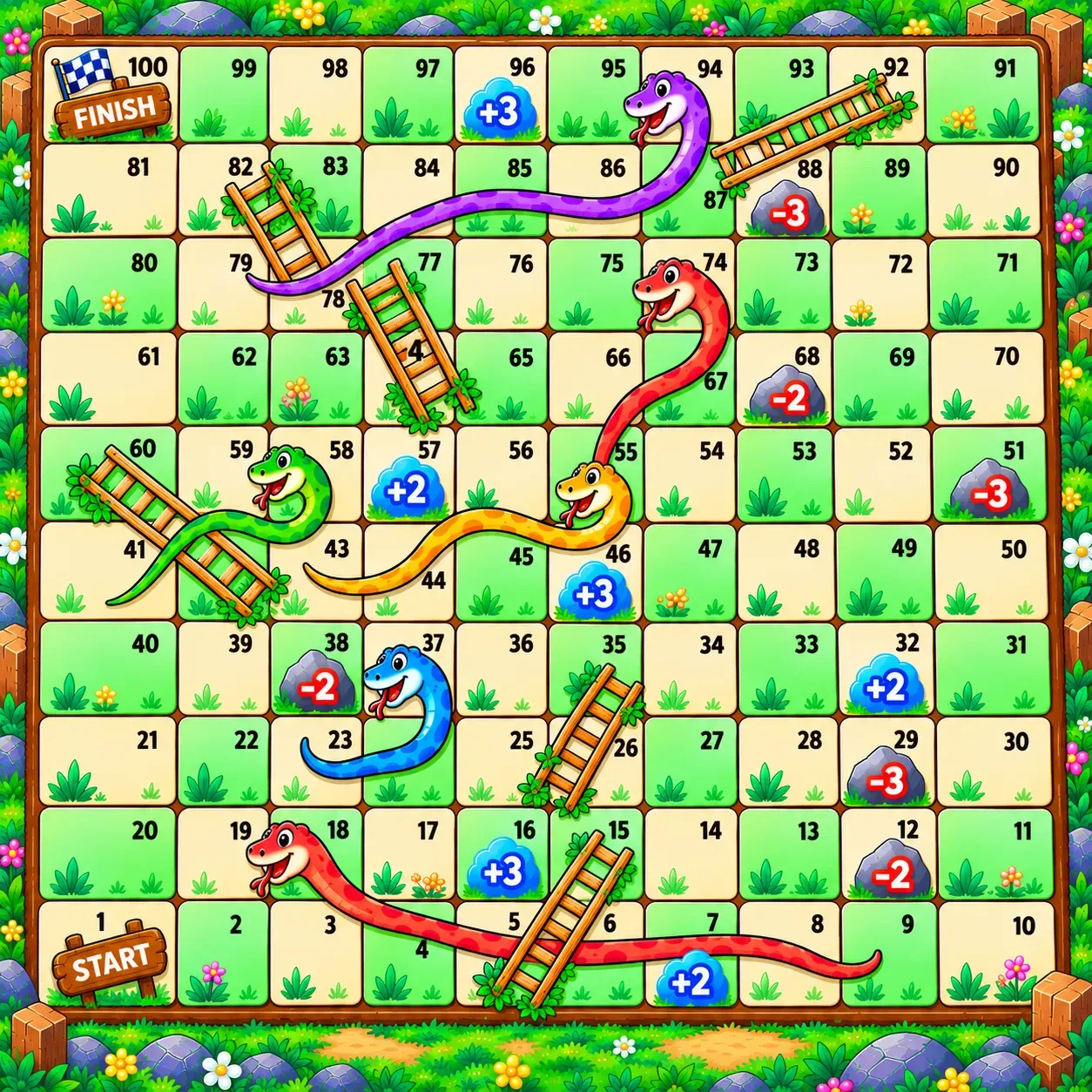 Normal 100-square board with signed step squares