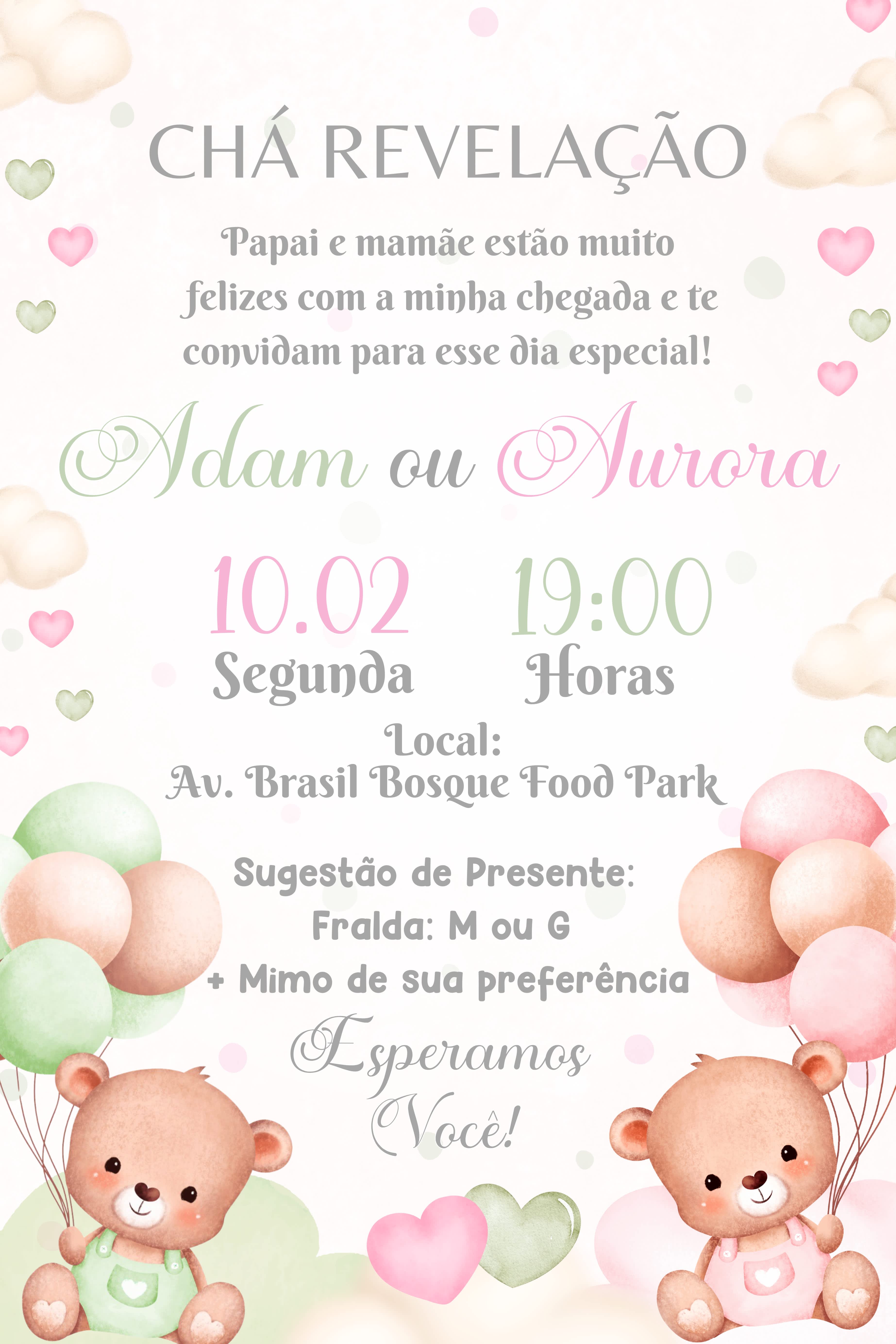 Convite Tradicional - Chá revelação rosa e verde 2