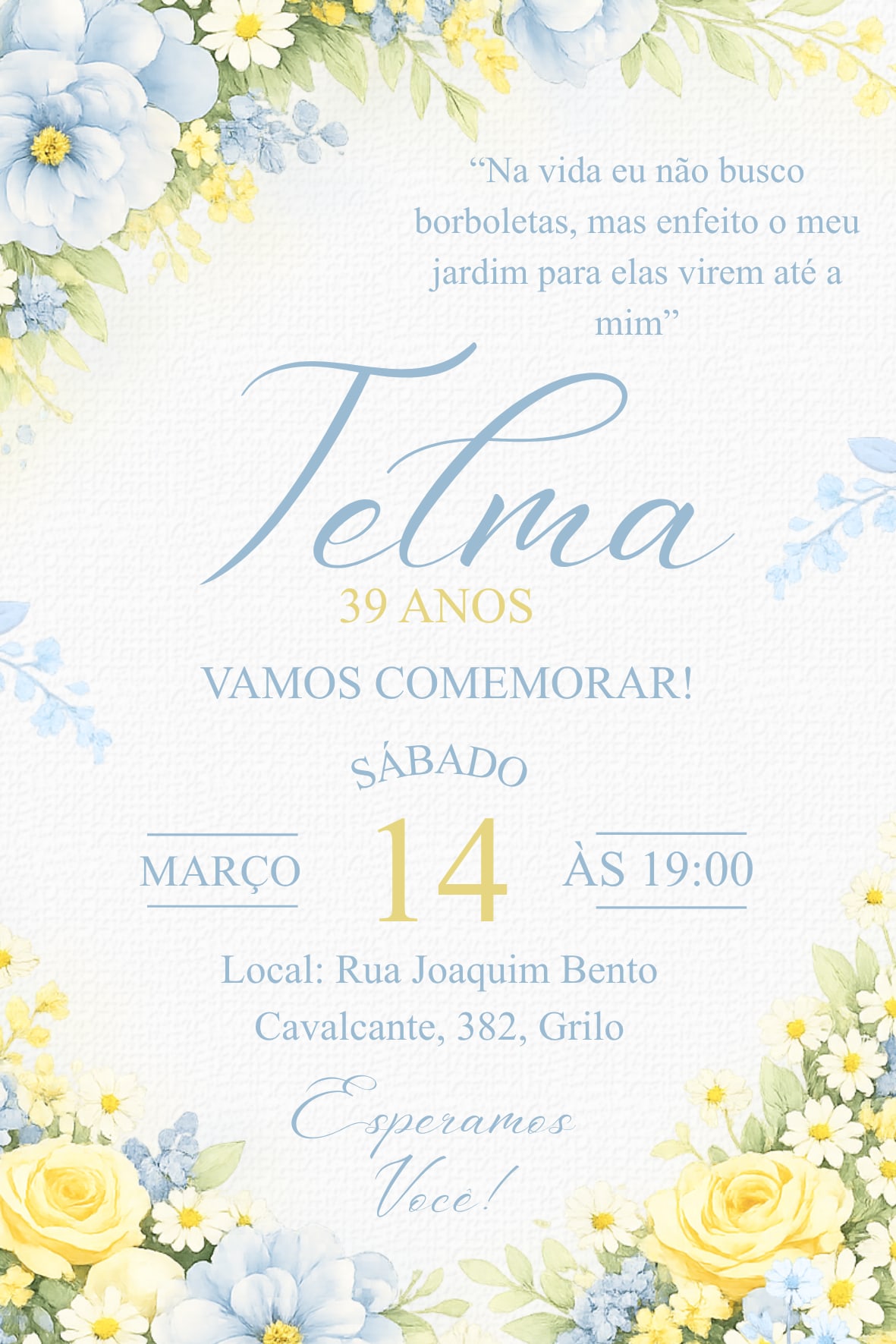 Convite Tradicional - Amarelo e azul claro — imagem principal
