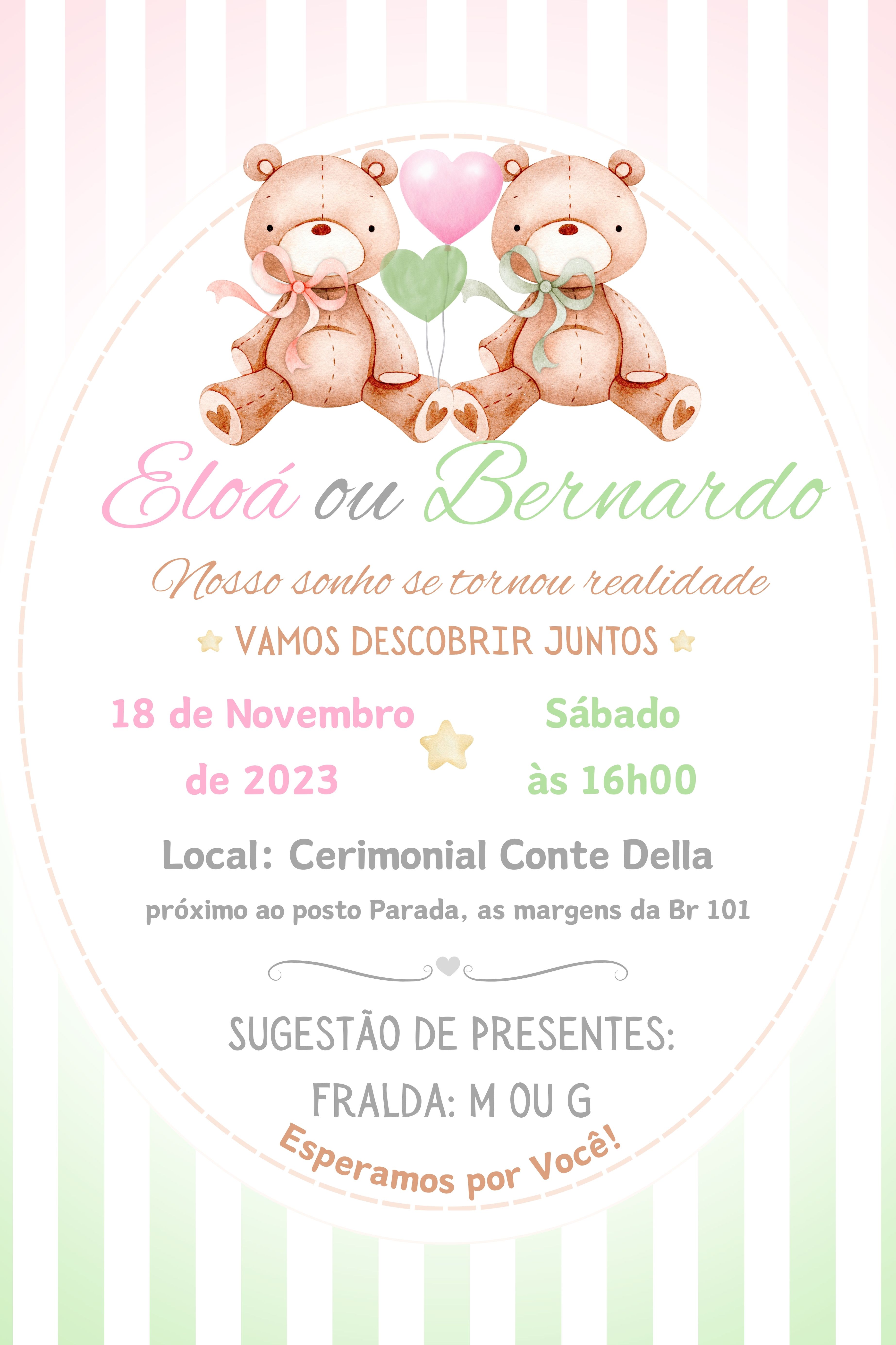 Convite Tradicional - Chá revelação rosa e verde 1 — imagem principal