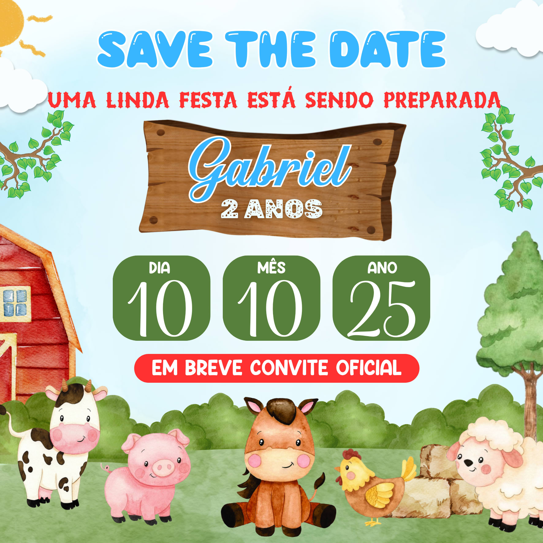 Save the date - Fazendinha menino  — imagem principal