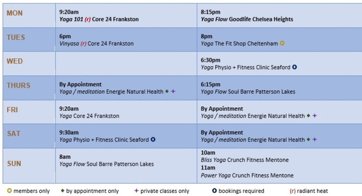 Arjuna Yoga Timetable