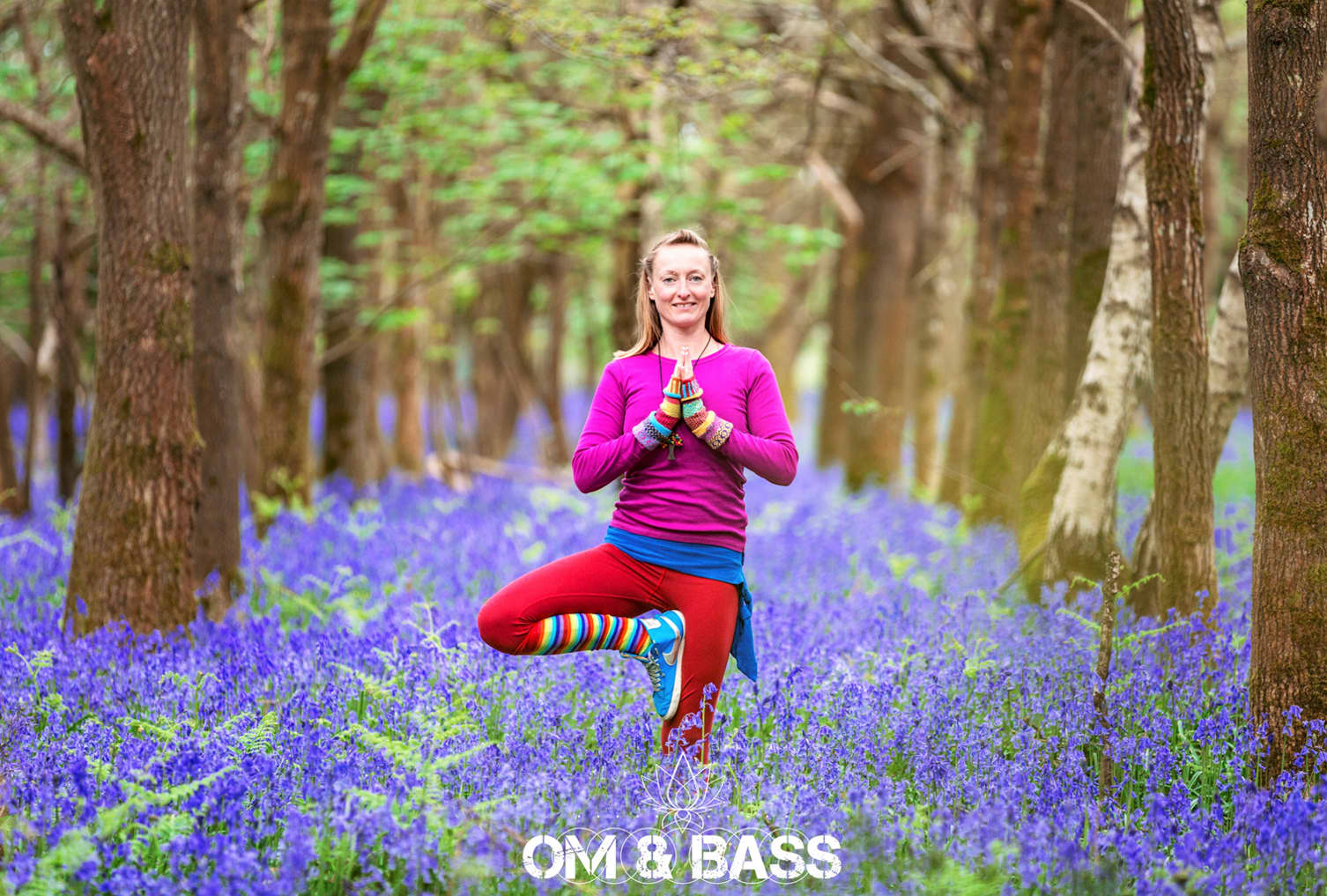 Om & Bass Rachel Bluebells Yoga Pose