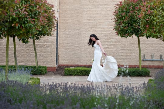 Bicester Hotel Wedding bride outside front reception