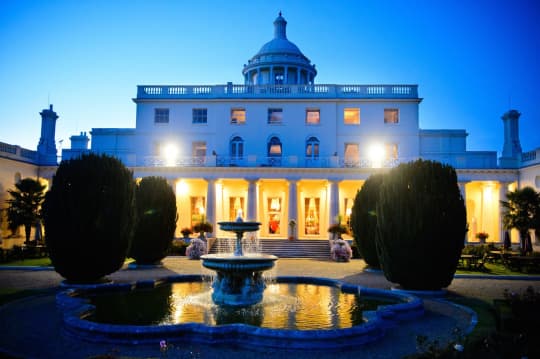 Stoke Park Wedding front view over fountains