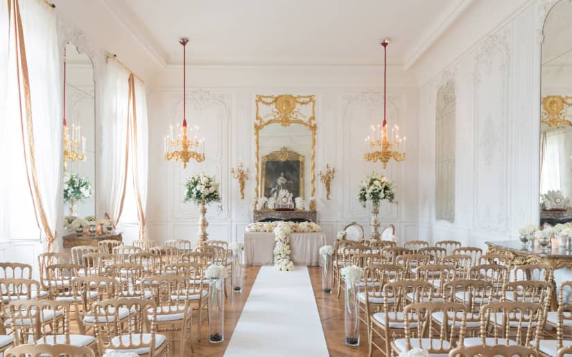 The White Drawing Room wedding ceremony set up. Photo Stuart Bebb The National Trust Waddesdon Manor. daunxo