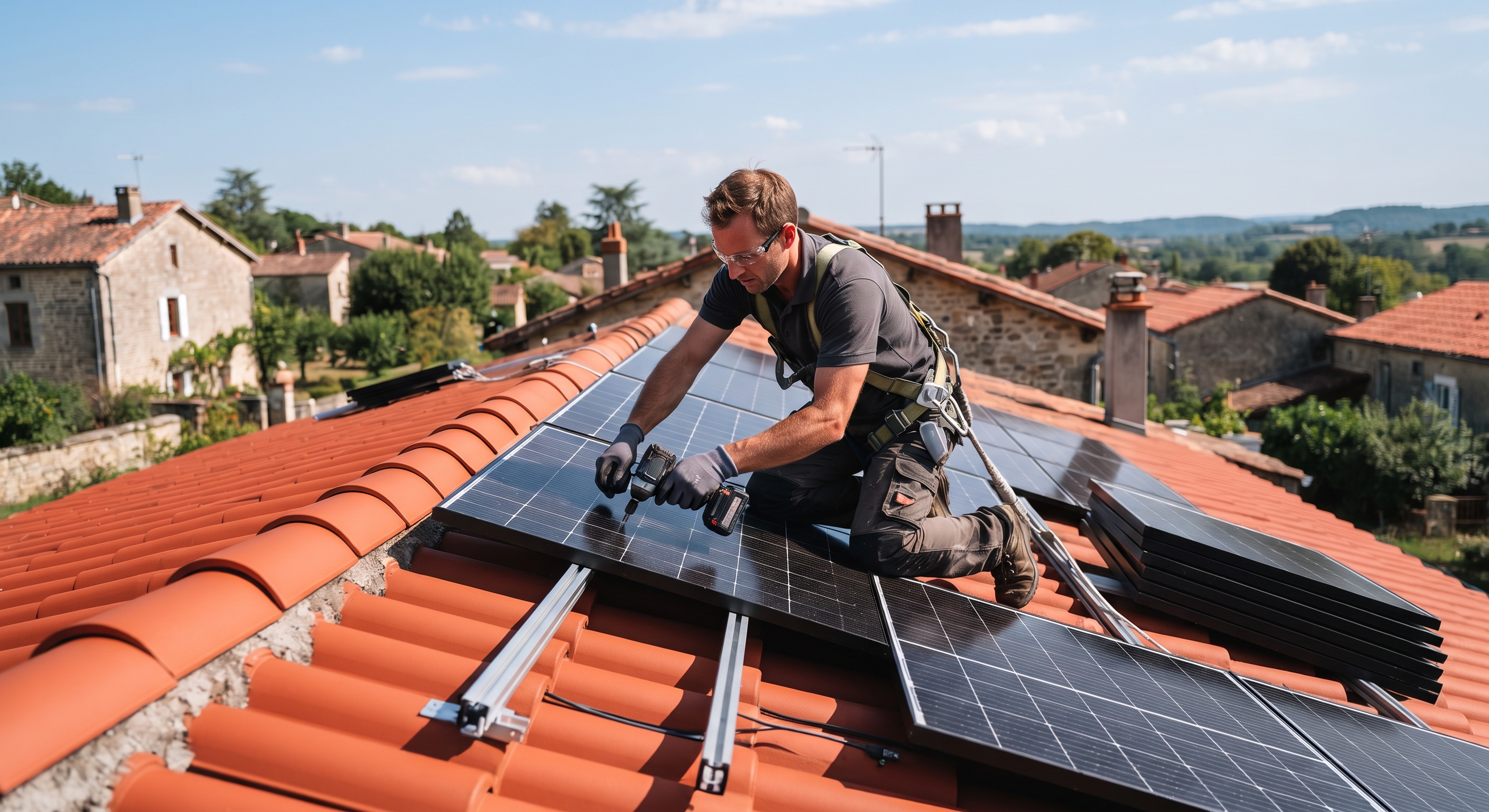 Installation moderne de panneaux solaires photovoltaïques sur toiture - Primeleads