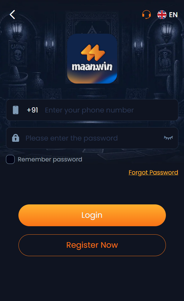 Maan Win Login Interface showing secure credential input, password toggles, and recovery links