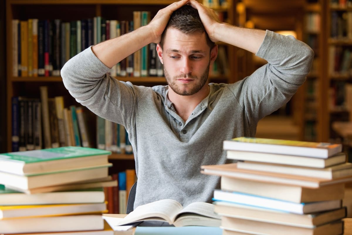 University students studying library