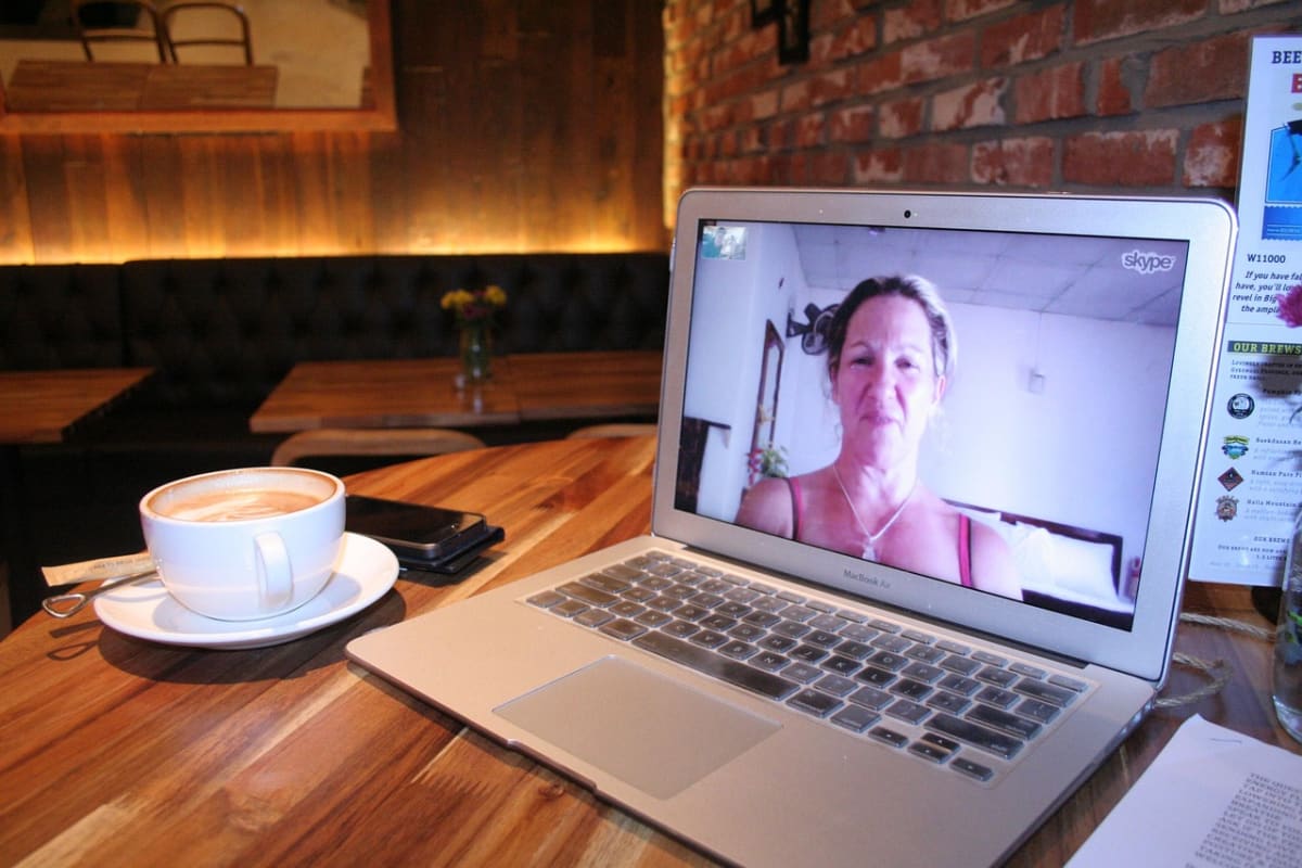 Freelancer video call laptop