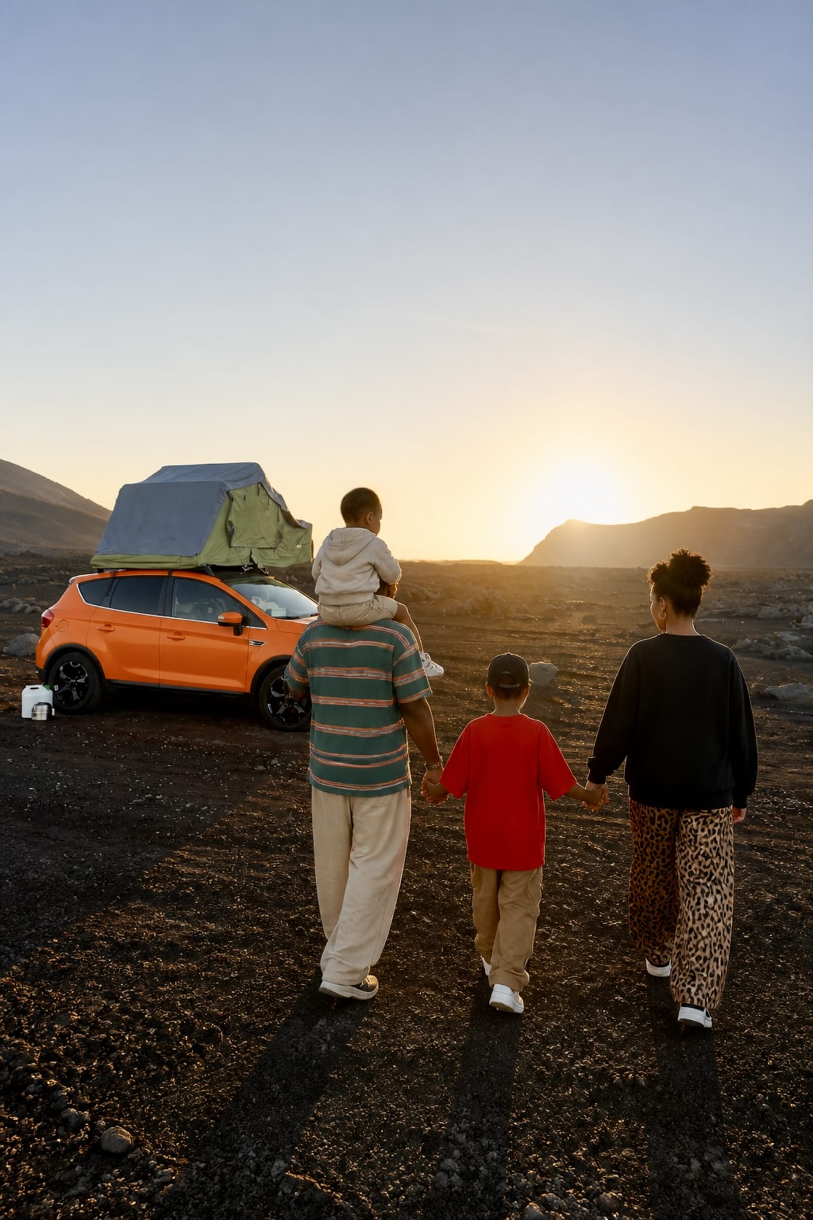 Famille devant le volcan
