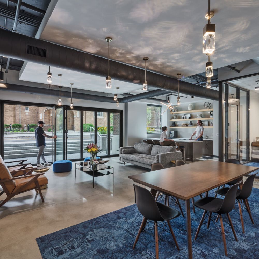Spacious community room at The Delco in Dayton, Ohio