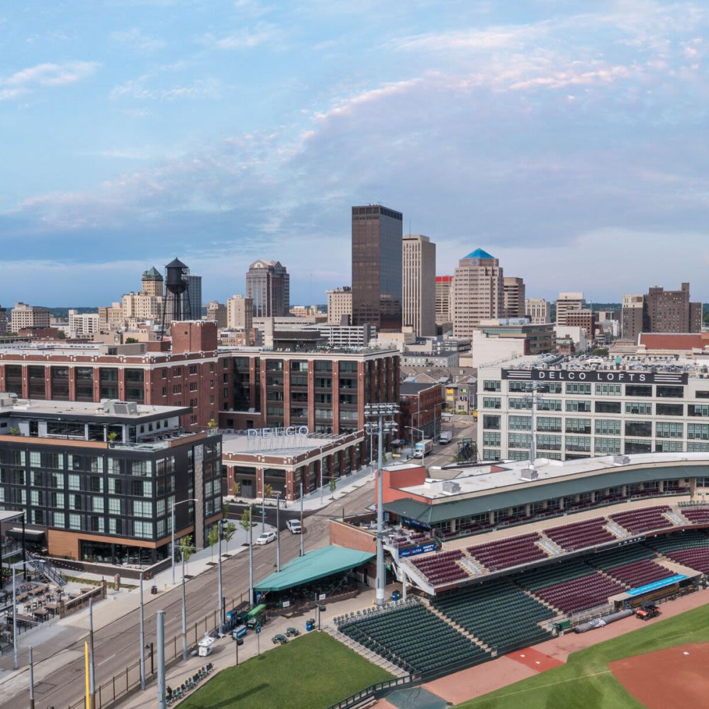 Aerial view of the community at The Delco in Dayton, Ohio
