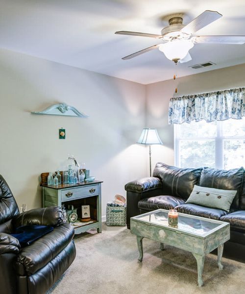Spacious living room at Tooley Place in Elizabeth City, North Carolina