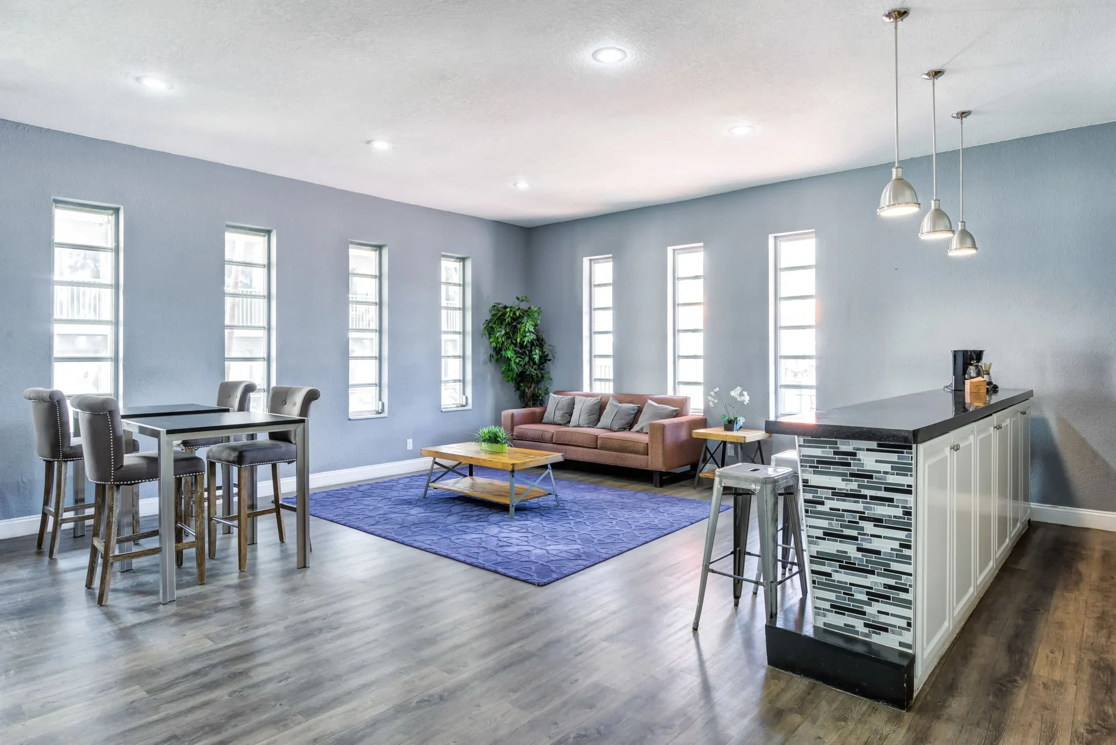 Kitchen and lounge in the clubhouse at Coronado Springs in Palm Springs, Florida