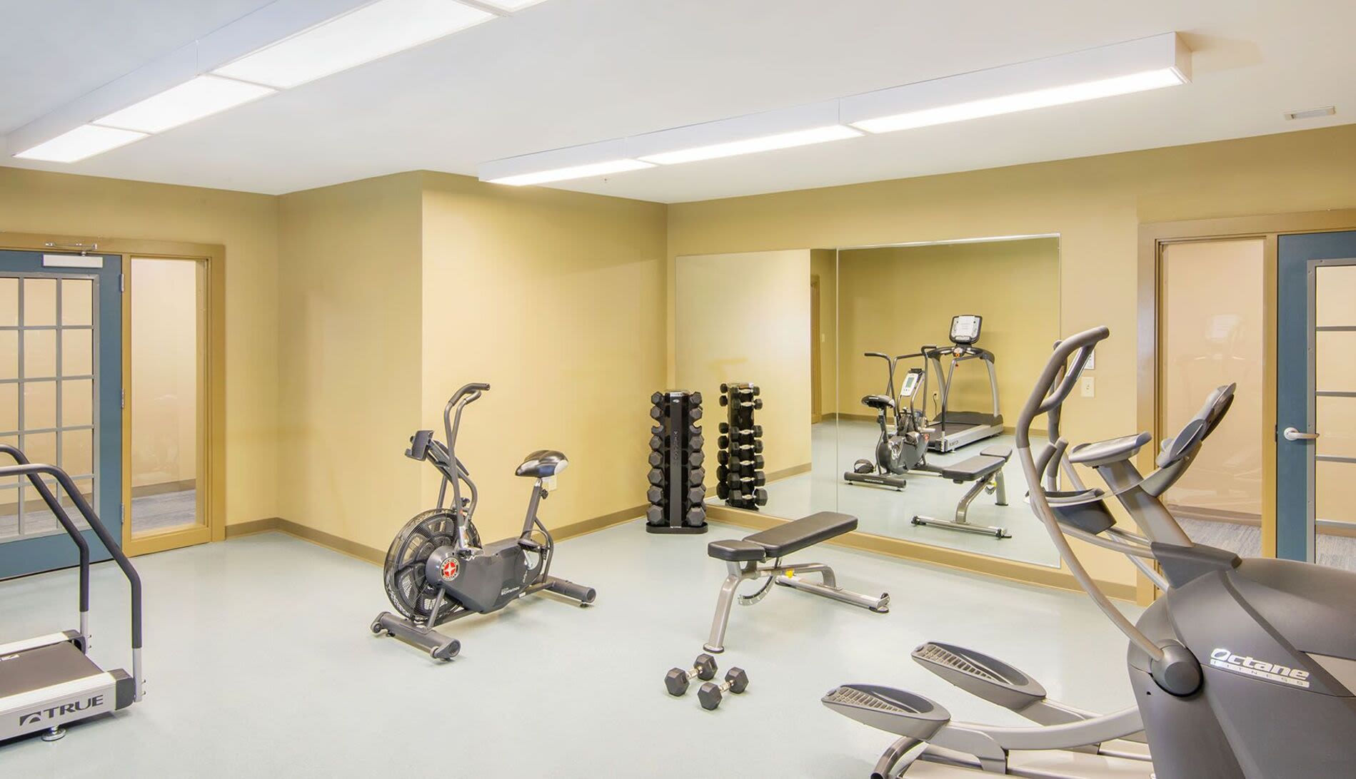 Community fitness studio at Bedford Green Apartments in Bedford, Massachusetts