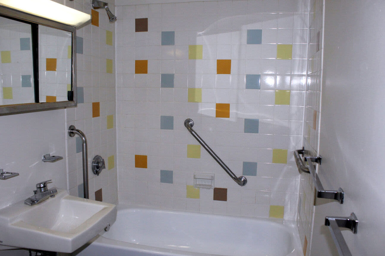 Apartment bathroom at Bedford Towers in New Bedford, Massachusetts
