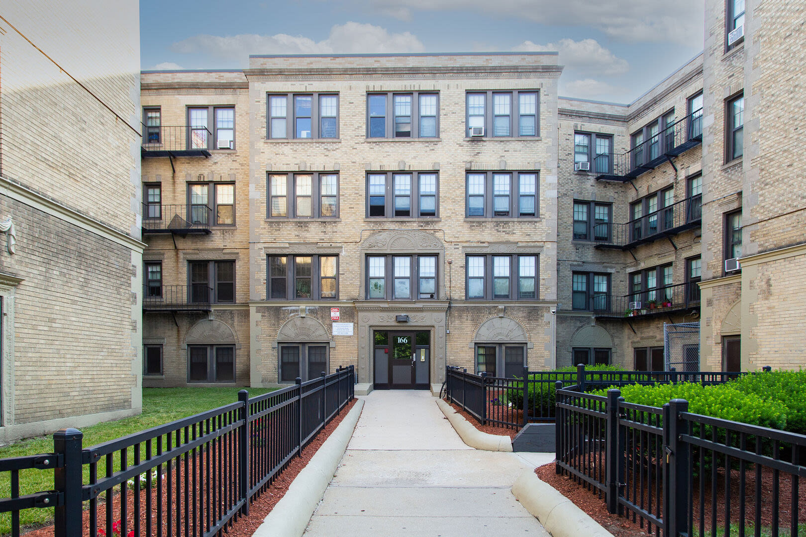 View of apartments at Blue Elm United Estates in Dorchester, Massachusetts
