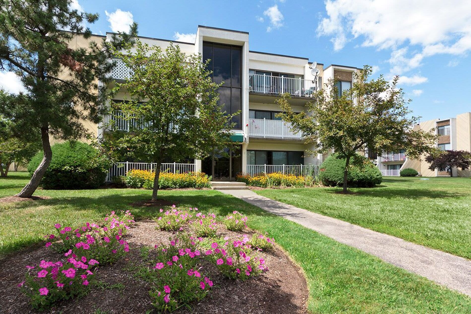 Exterior view of the community at Braintree Village in Braintree, Massachusetts