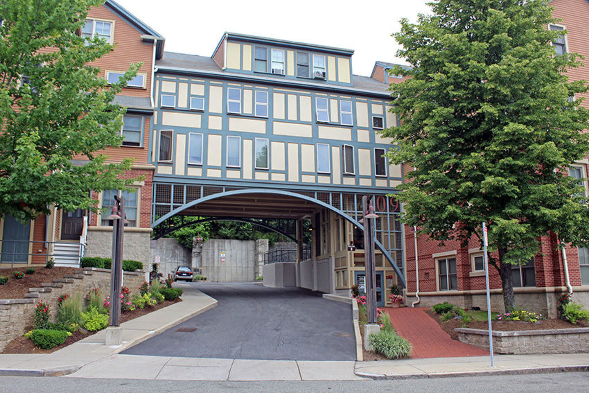 Entrance of the community at Catherine H. Gallagher Coop in Jamaica Plain, Massachusetts
